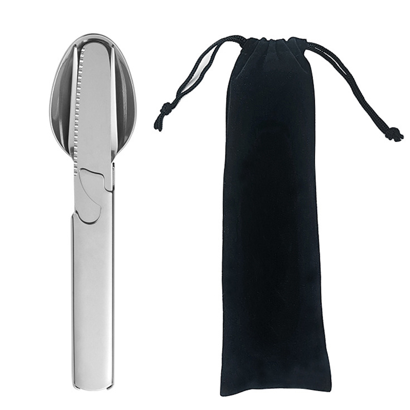 Quechua Camping Cooking Set - 4개 세트 휴대용 스테인리스 조합 식기