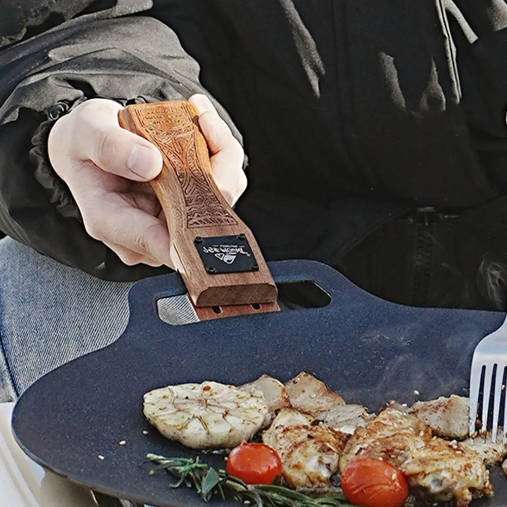 Camping Cooking Hob - 야외용 천연 나무 그릴 팬 손잡이