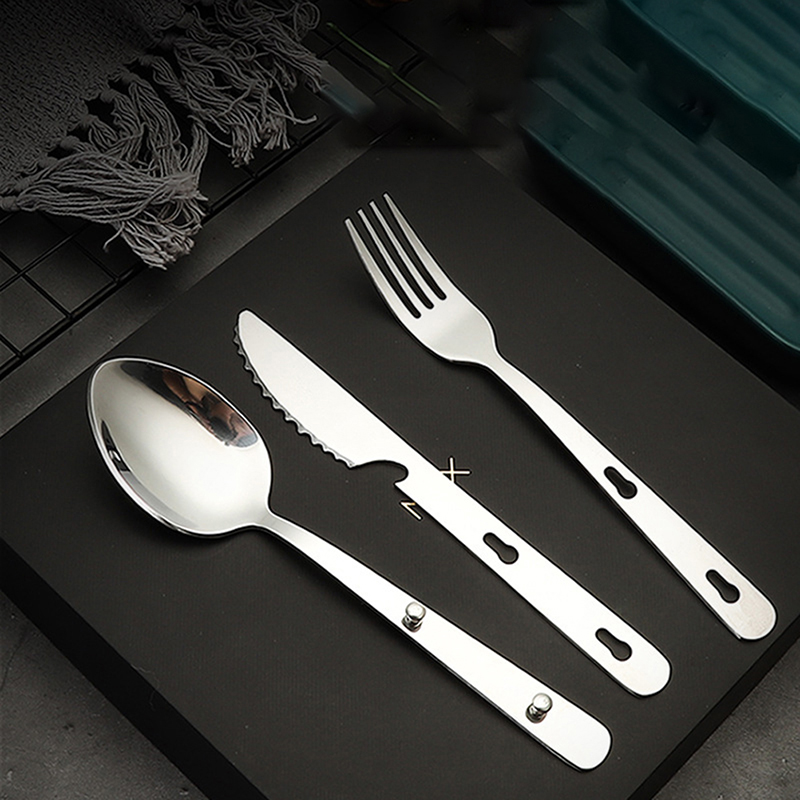 Quechua Camping Cooking Set - 3개 세트 휴대용 스테인리스 식기 접이식