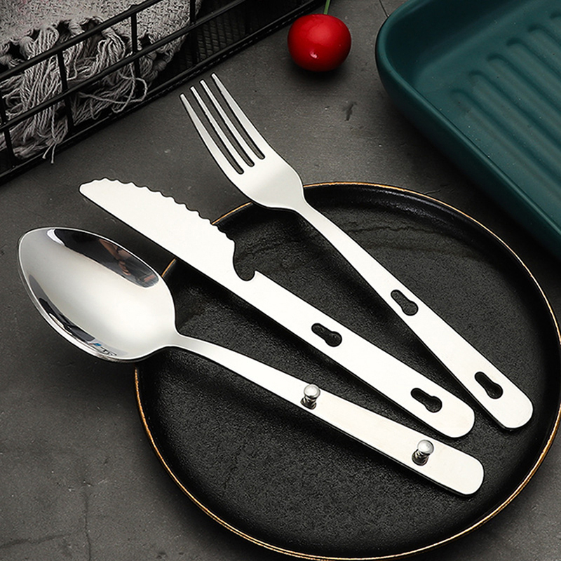 3개 세트 휴대용 스테인리스 식기 접이식 나이프 수저  - Quechua Camping Cooking Set 리뷰 및 가격